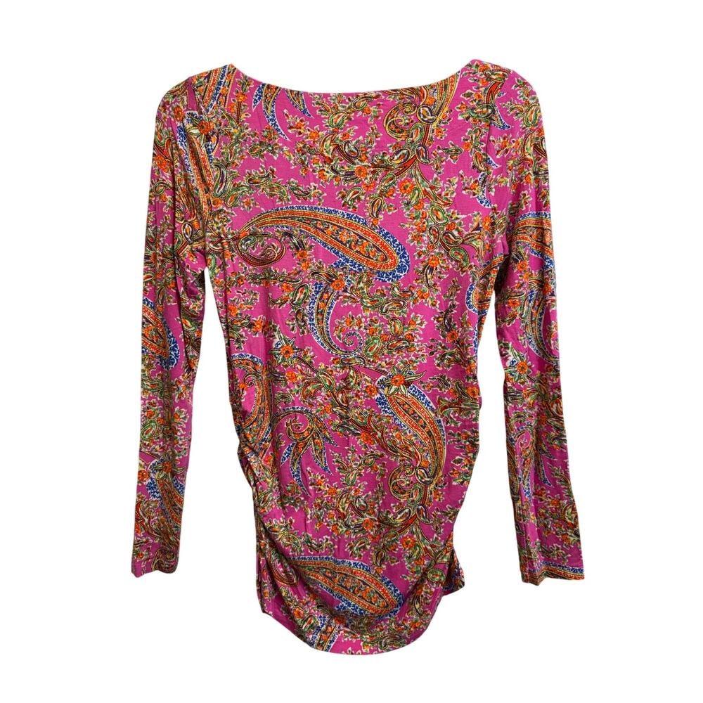 Ralph Lauren Petite Paisley Pink Long Sleeve Boat Neck Top Small